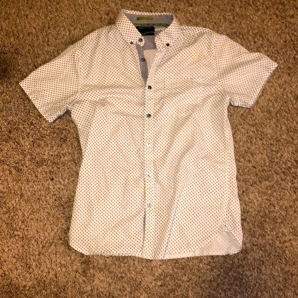 Denim & Flower White Button Down w/ Floral Pattern